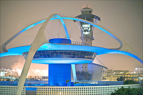 The theme building and control tower at Los Angeles International Airport.