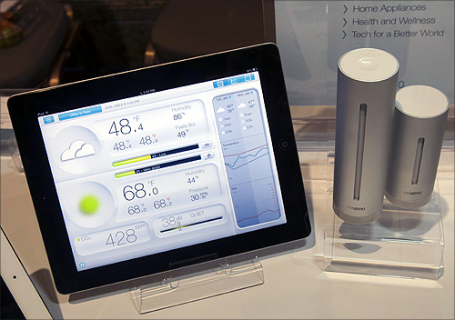 A Netatmo urban weather station is displayed at the opening press event of the Consumer Electronics Show.