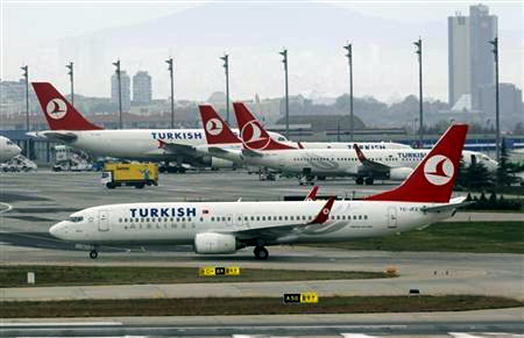 A Turkish Airlines plane prepares to take off at Ataturk International Airport in Istanbul. 