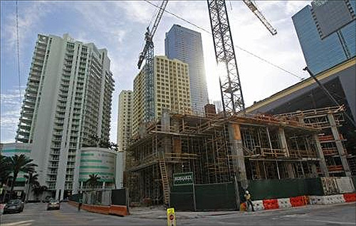 A new condominium building is shown under construction in the Brickell Avenue area in Miami, Florida.