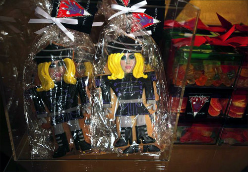 Cookies molded after singer Lady Gaga sit inside Gaga's Workshop at luxury department store Barneys in New York.