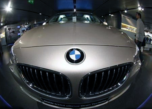 A BMW five series is on display at the headquarters of the German luxury carmaker in Munich.