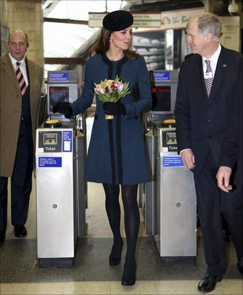 Britain's Catherine, Duchess of Cambridge visits Baker Street underground station in London.
