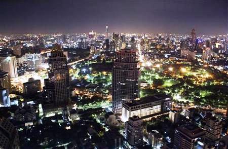 A general view shows the night cityscape of Bangkok.