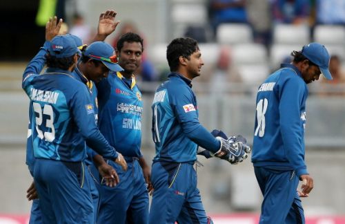 Angelo Mathews celebrates after a fall of a wicket
