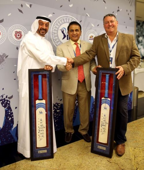 Omar AL Askari, director, Emirates Cricket board; Sunil Gavaskar, BCCI interim president, and David East, CEO Emirates Cricket Board and Abu Dhabi Cricket Club