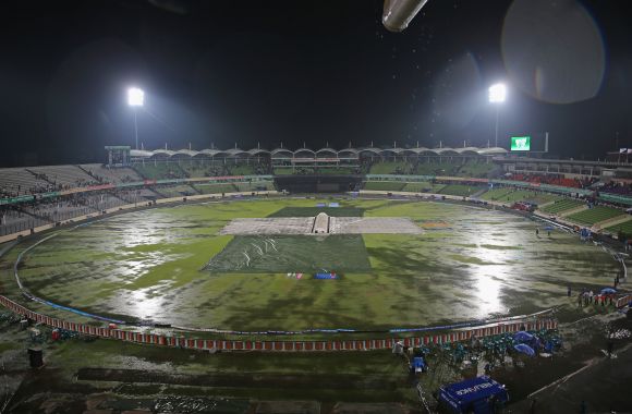 A general view as the field is flooded after heavy rain during the ICC World Twenty20 in Bangladesh