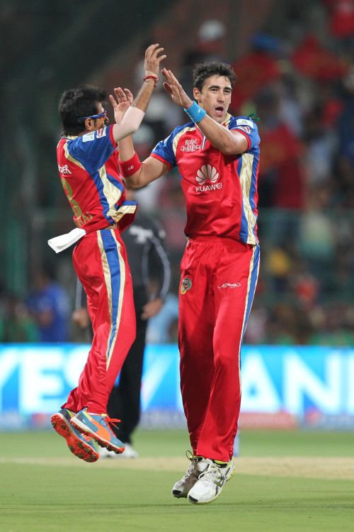 Mitchell Starc celebrates after picking a wicket