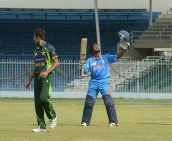 Sanju Samson celebrates his hundred