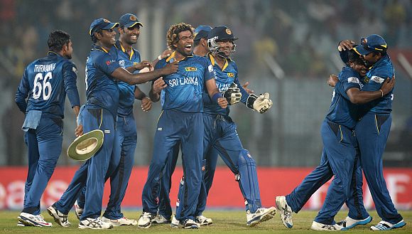Sri Lankan players celebrates after winning a game 