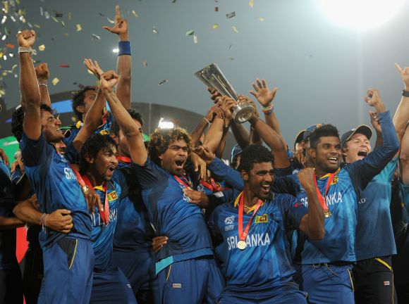 Sri Lankan players celebrate after winning World Twenty20