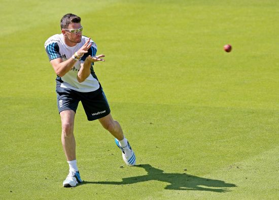 James Anderson during and England nets session at Lords