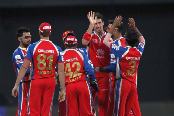 Mitchell Starc celebrates after picking up a wicket