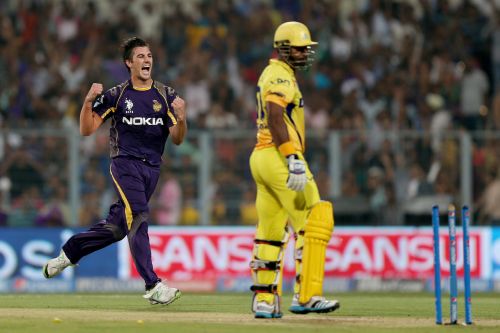 Pat Cummins celebrates after picking up Dwayne Smith's wicket