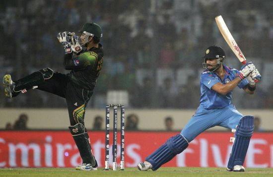 Virat Kohli hits one to the boundary