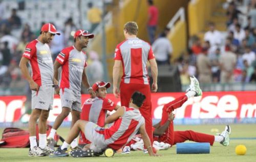 Kings XI players during a warm-up session