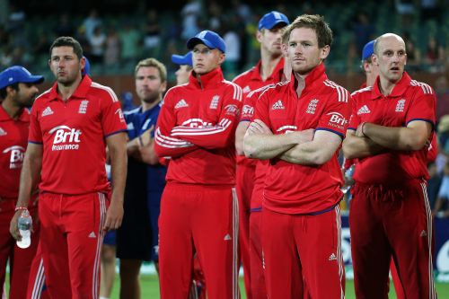 Dejected England players after losing the game