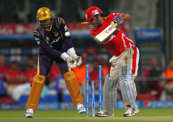 Virender Sehwag is clean bowled by Piyush Chawla