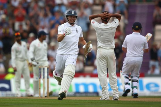 Gary Ballance of England celebrates reaching his century during day one of the 3rd Investec Test match between England and India 