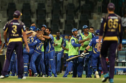 Rajasthan players celebrate after winning the game