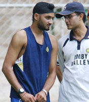 Harbhajan Singh (left) with Sourav Ganguly