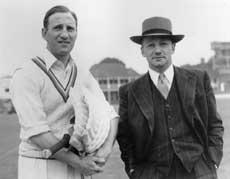 Len Hutton (left) with Don Bradman