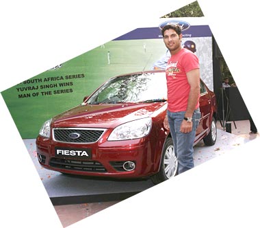 Yuvraj Singh with his Ford Fiesta.