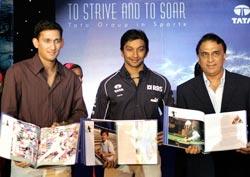 Ajit Agarkar, Narain Karthikeyan and Sunil Gavaskar