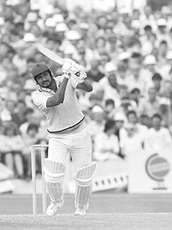 Sandeep Patel in action during the 1983 World cup semi-final match against England at Old Trafford in Manchester