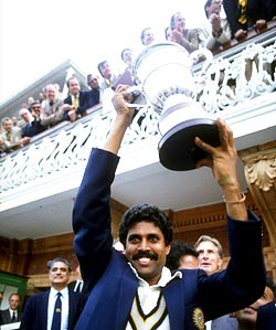 Kapil Dev with the Prudential Cup