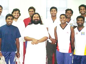 Swami Sadyojathah with Sri Lankan cricketers