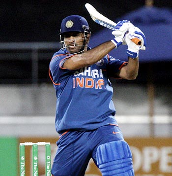 Dhoni in action against West Indies