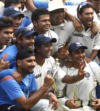 Team India celebrate after winning the series