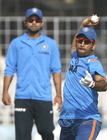 MS Dhoni during a fielding drill