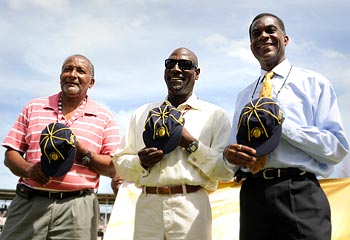 Andy Roberts, Viv Richards and Michael Holding