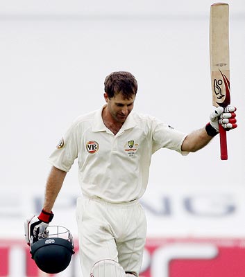 Katich celebrates after completing his first century in seven Tests against England