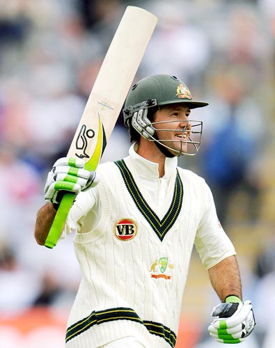 Ricky Ponting celebrates completing his century