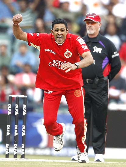 Anil Kumble celebrates after dismissing Adam Gilchrist