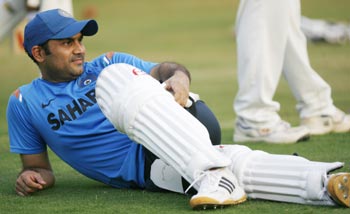 Virender Sehwag attends a practice session in Ahmedabad