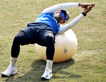 Rahul Dravid goes through the grind during practice on Monday