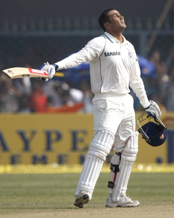 Virender Sehwag thanks his stars on completing his century