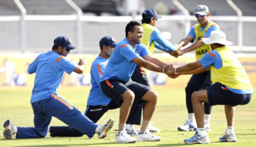 Indian players during a training session on Monday