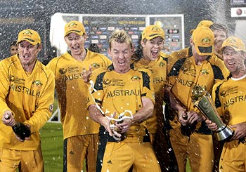 Australians celebrate after winning the ICC Champions Trophy