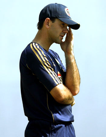 Ricky Ponting wears a worried look during a training session in Nagpur on Tuesday