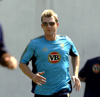 Brett Lee, who is down with a sore left elbow, goes through the paces during a practice session in Nagpur on Tuesday