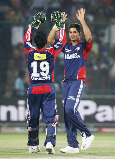 Padeep Sangwan celebrate after picking up a wicket