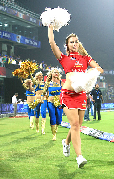 Cheerleaders perform during the match between Delhi Daredevils and Rajasthan Royals