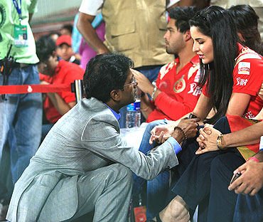 IPL commissioner Lalit Modi shares a word with Katrina Kaif