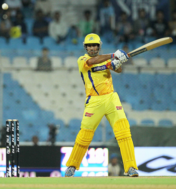 MS Dhoni of the Super Kings cuts during the 2010 DLF Indian Premier League T20 semi final match