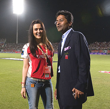 Preity Zinta, co-owner of Kings XI Punjab with Lalit Modi